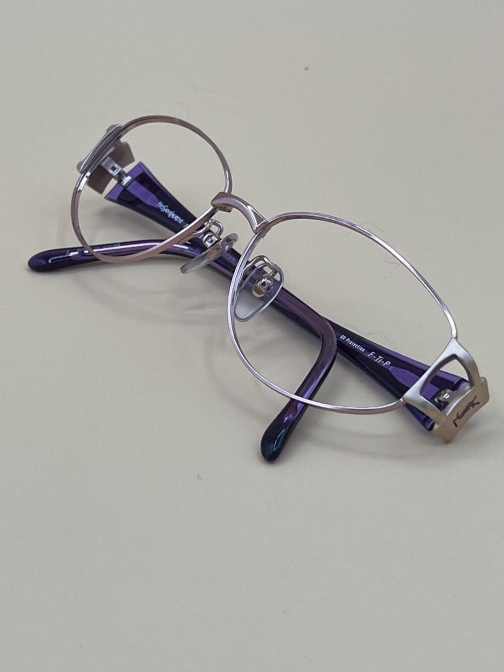 Yves Saint Laurent Purple Oval Eyeglasses 31-0049 Metal Frame Womens